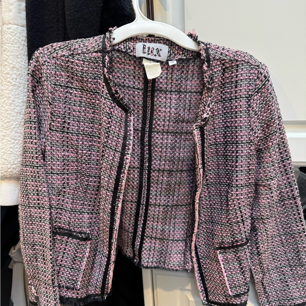 Lux Women's Chic Pink and Black Tweed Blazer